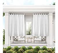 Exclusive Home Cabana Solid Indoor/Outdoor Light Filtering Hook-and-Loop Tab Top Curtain Panel, 54"x63", White, Set of 2