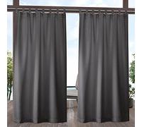 Exclusive Home Cabana Solid Indoor/Outdoor Light Filtering Hook-and-Loop Tab Top Curtain Panel Pair, 54"x96", Charcoal