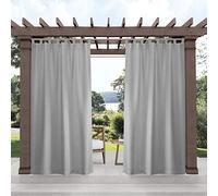 Exclusive Home Cabana Solid Indoor/Outdoor Light Filtering Hook-and-Loop Tab Top Curtain Panel Pair, 54"x144", Cloud Grey
