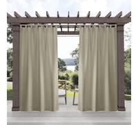 Exclusive Home Cabana Solid Indoor/Outdoor Light Filtering Hook-and-Loop Tab Top Curtain Panel Pair, 54"x144", Taupe