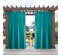 Exclusive Home Cabana Solid Indoor/Outdoor Light Filtering Hook-and-Loop Tab Top Curtain Panel Pair, 54"x96", Teal