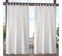 Exclusive Home Cabana Solid Indoor/Outdoor Light Filtering Hook-and-Loop Tab Top Curtain Panel Pair, 54"x120", Vanilla