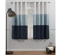 Exclusive Home Chateau Striped Faux Silk Grommet Top Curtain Panel Pair, 54"x63", Indigo
