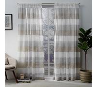 Exclusive Home Curtains Bern Sheer Rod Pocket Top Panel Pair, Cafe, 54x84, 2 Piece