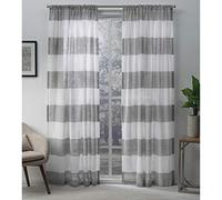 Exclusive Home Curtains Darma Sheer Rod Pocket Top Panel Pair, Black Pearl, 50x84, 2 Piece