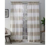Exclusive Home Curtains Darma Sheer Rod Pocket Top Panel Pair, Linen, 50x96, 2 Piece