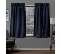 Exclusive Home Curtains Sateen Woven Blackout Pinch Pleat Top Panel Pair, Peacoat Blue, 30x63, 2 Piece
