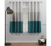 Exclusive Home Curtains Striped Faux Silk Grommet Top Curtain Panel Pair, 100% Polyester, Teal, 54x63