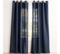 Exclusive Home Linen Curtain Panel Pair, Polyester, Peacoat Blue, 96" Length