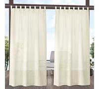 Exclusive Home Miami Semi-Sheer Indoor/Outdoor Hook-and-Loop Tab Top Curtain Panel Pair, 54"x84", Ivory