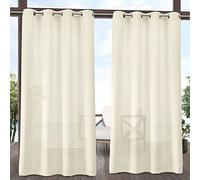 Exclusive Home Miami Semi-Sheer Textured Indoor/Outdoor Grommet Top Curtain Panel, 54"x96", Ivory, Set of 2