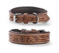 Exclusive Leather Dog Collar with Carved Floral Patterns/Ornaments - Buffalo Leather Collar - Padded Leather Dog Collar Abey (S (29-35.5cm))