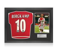 Exclusive Memorabilia Dennis Bergkamp Signed Arsenal Original 2002-04 Football Shirt (Original Print). Icon Frame