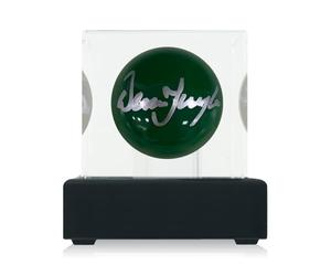 Exclusive Memorabilia Dennis Taylor Signed Green Snooker Ball. In Display Case