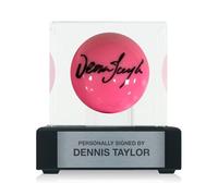 Exclusive Memorabilia Dennis Taylor Signed Pink Snooker Ball. In Display Case With Plaque