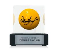 Exclusive Memorabilia Dennis Taylor Signed Yellow Snooker Ball. In Display Case With Plaque
