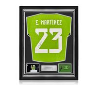 Exclusive Memorabilia Emi Martinez Back Signed Argentina 2022-23 Home Goalkeeper Shirt. Superior Frame