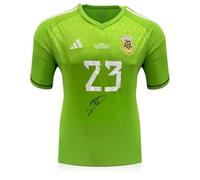 Exclusive Memorabilia EMI Martinez Front Signed Argentina 2022-23 Home Goalkeeper Shirt Green