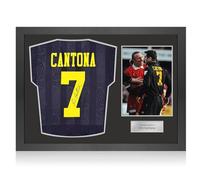 Exclusive Memorabilia Eric Cantona Signed Original Manchester United 1994-96 Away Football Shirt. Icon Frame