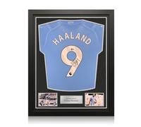 Exclusive Memorabilia Erling Haaland Signed Manchester City 2023-24 Football Shirt. Standard Frame