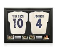 Exclusive Memorabilia Jonny Wilkinson and Martin Johnson Back Signed England Rugby Shirts. Dual Frame