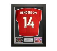 Exclusive Memorabilia Jordan Henderson Signed Liverpool 2019-20 Home Football Shirt. Standard Frame