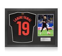 Exclusive Memorabilia Lamine Yamal Signed 2024-25 Barcelona Away Football Shirt. Icon Frame