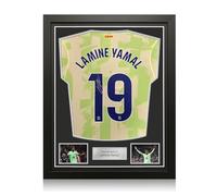 Exclusive Memorabilia Lamine Yamal Signed 2024-25 Barcelona Third Football Shirt. Standard Frame