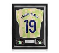 Exclusive Memorabilia Lamine Yamal Signed 2024-25 Barcelona Third Football Shirt. Superior Frame