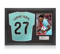 Exclusive Memorabilia Lamine Yamal Signed Barcelona 2023-24 Third Football Shirt. Icon Frame
