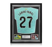 Exclusive Memorabilia Lamine Yamal Signed Barcelona 2023-24 Third Football Shirt. Superior Frame