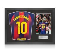 Exclusive Memorabilia Lamine Yamal Signed Barcelona 2025-26 Home Football Shirt. Icon Frame