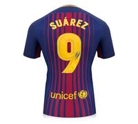 Exclusive Memorabilia Luis Suarez Signed Original Authentic Barcelona 2017-18 Home Football Shirt (Fan Print)