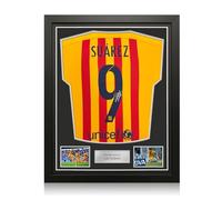 Exclusive Memorabilia Luis Suarez Signed Original Barcelona 2015-16 Away Football Shirt (Original Print). Standard Frame