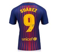 Exclusive Memorabilia Luis Suarez Signed Original Barcelona 2017-18 Home Football Shirt (Original Print)