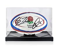 Exclusive Memorabilia Martin Johnson And Jonny Wilkinson Signed England Rugby Ball. Display Case