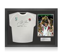 Exclusive Memorabilia Martin Johnson Signed Commemorative Champions '03 England Rugby Shirt: 2003 Winner Inscription. Icon Frame