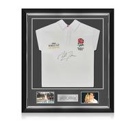 Exclusive Memorabilia Martin Johnson Signed England Rugby Shirt: Champions Embroidery. Deluxe Frame