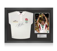 Exclusive Memorabilia Martin Johnson Signed England Rugby Shirt: Champions Embroidery. Icon Frame