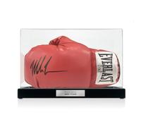 Exclusive Memorabilia Mike Tyson Signed Red Boxing Glove. In Display Case with Plaque
