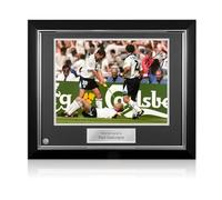 Exclusive Memorabilia Paul Gascoigne Signed England Football Photo: The Dentist Chair. Deluxe Frame