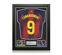 Exclusive Memorabilia Robert Lewandowski Signed Authentic Barcelona 2025-26 Home Football Shirt. Standard Frame