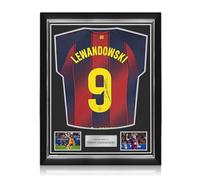 Exclusive Memorabilia Robert Lewandowski Signed Authentic Barcelona 2025-26 Home Football Shirt. Superior Frame