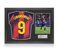 Exclusive Memorabilia Robert Lewandowski Signed Barcelona 2025-26 Home Football Shirt. Icon Frame