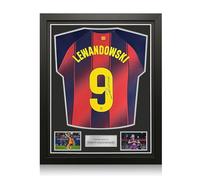 Exclusive Memorabilia Robert Lewandowski Signed Barcelona 2025-26 Home Football Shirt. Standard Frame