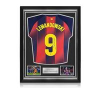 Exclusive Memorabilia Robert Lewandowski Signed Barcelona 2025-26 Home Football Shirt. Superior Frame
