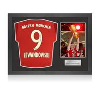 Exclusive Memorabilia Robert Lewandowski Signed Original Bayern Munich 2015-16 Home Football Shirt. Icon Frame