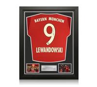 Exclusive Memorabilia Robert Lewandowski Signed Original Bayern Munich 2015-16 Home Football Shirt. Standard Frame