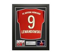 Exclusive Memorabilia Robert Lewandowski Signed Original Bayern Munich 2018-19 Home Football Shirt. Standard Frame