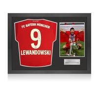 Exclusive Memorabilia Robert Lewandowski Signed Original Bayern Munich 2019-20 Home Football Shirt. Icon Frame